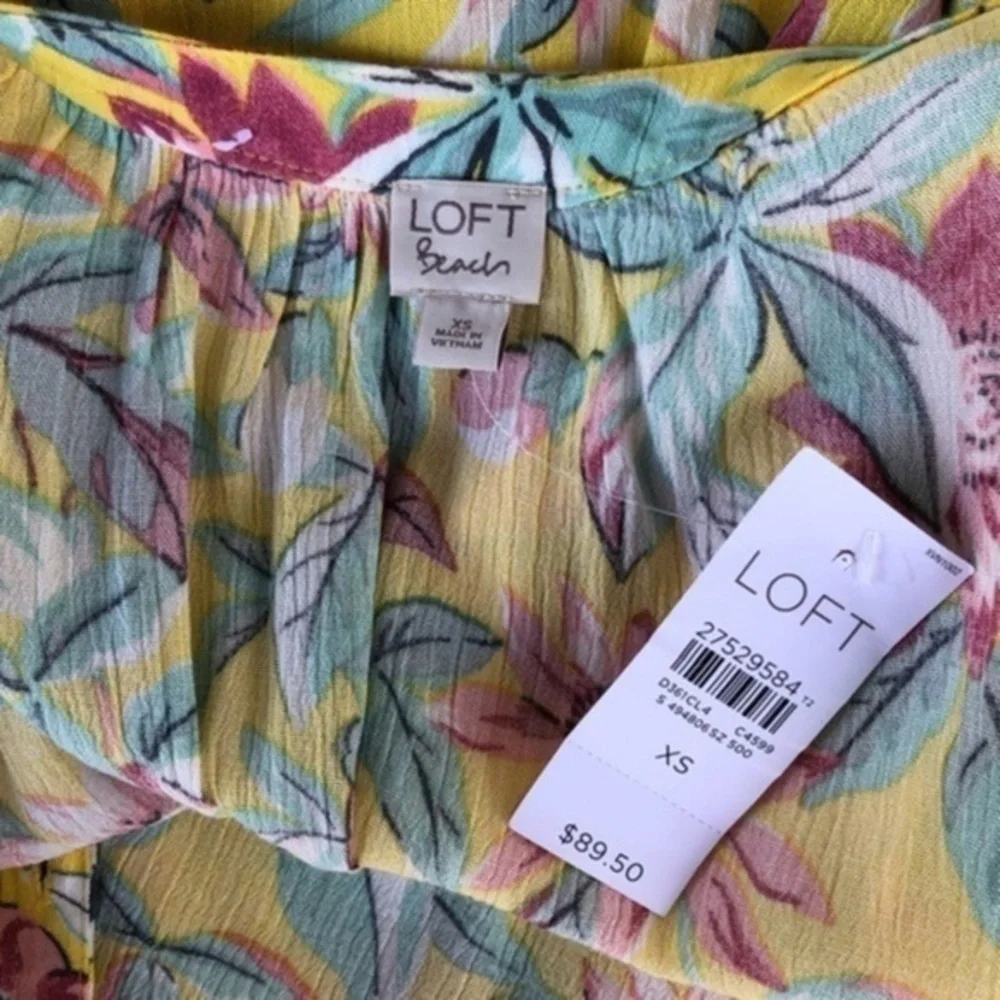 NWT LOFT Beach Floral Tassel Tie Button Down Sheer Yellow Pink Cover Up 🏖️